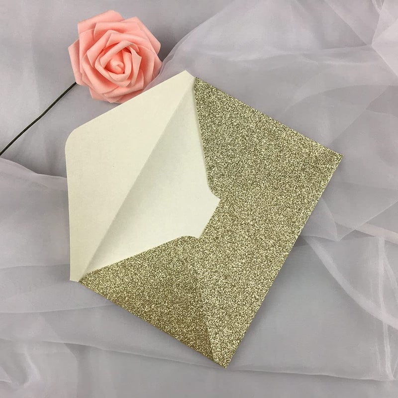 Lucky Star 25 PCS A7 Light Gold Sparkle Glitter Envelopes 5.35 x 7.7 inches  Perfect for 5x7 Weddings Invitation Cards Birthday Greeting Invite - Image 2